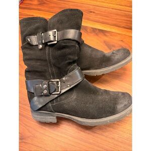 Earth Women's Black Everwood Suede Double Buckle Slouchy Mid-Shaft Boots Sz 8.5